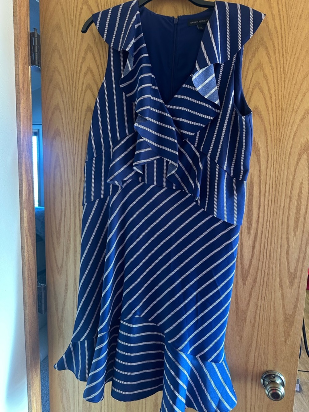 Banana Republic Blue and White Striped Ruffle Dress